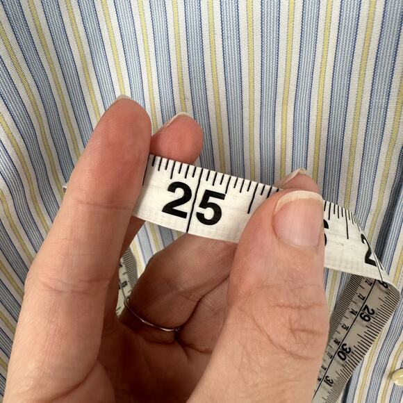 Brooks Brothers Shirt Mens Large 16.5 Blue Striped Yellow Button Down Cotton - Picture 7 of 7